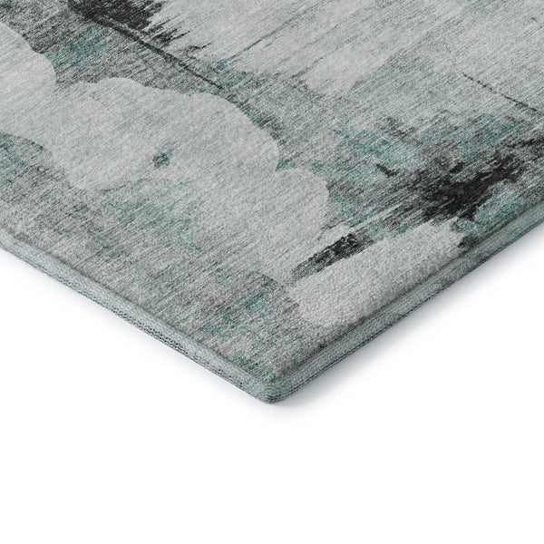 HomeRoots 10' X 14' Stylish Teal Gray Ivory Abstract Washable Rug - Durable, Stain-Resistant & UV Protected! 657239