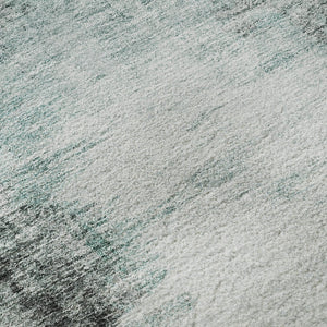HomeRoots 10' X 14' Stylish Teal Gray Ivory Abstract Washable Rug - Durable, Stain-Resistant & UV Protected! 657239