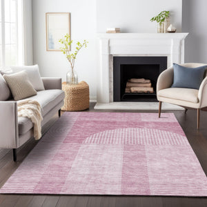 HomeRoots 5' X 8' Blush and Ivory Geometric Area Rug - Washable, UV Protected, Perfect for Modern Spaces 657241