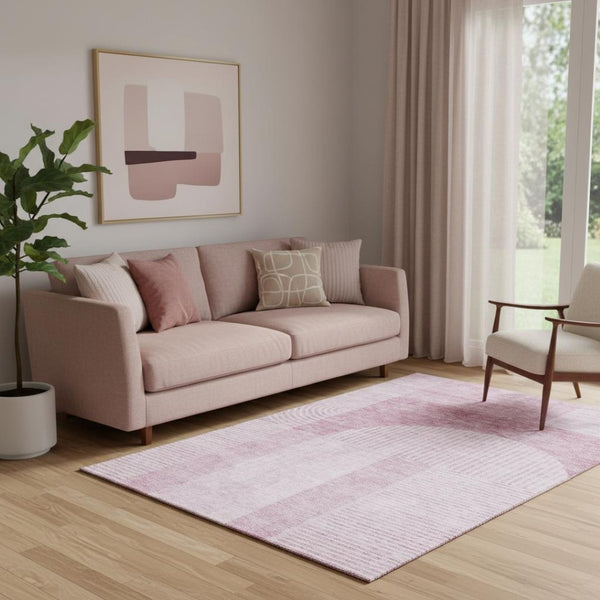 HomeRoots 5' X 8' Blush and Ivory Geometric Area Rug - Washable, UV Protected, Perfect for Modern Spaces 657241