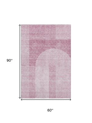 HomeRoots 5' X 8' Blush and Ivory Geometric Area Rug - Washable, UV Protected, Perfect for Modern Spaces 657241