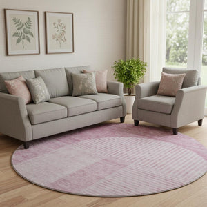 HomeRoots 8' Blush and Ivory Geometric Round Rug – Washable, UV Protected, Perfect for Modern Spaces! 657242
