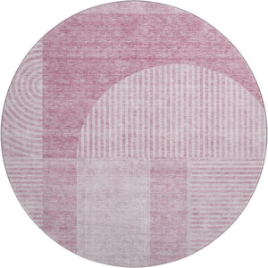 HomeRoots 8' Blush and Ivory Geometric Round Rug – Washable, UV Protected, Perfect for Modern Spaces! 657242