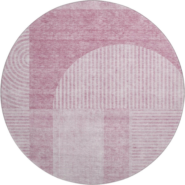 HomeRoots 8' Blush and Ivory Geometric Round Rug – Washable, UV Protected, Perfect for Modern Spaces! 657242