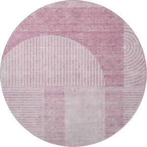 HomeRoots 8' Blush and Ivory Geometric Round Rug – Washable, UV Protected, Perfect for Modern Spaces! 657242
