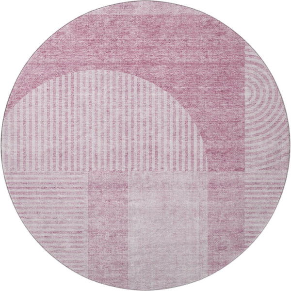 HomeRoots 8' Blush and Ivory Geometric Round Rug – Washable, UV Protected, Perfect for Modern Spaces! 657242