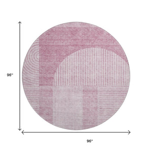 HomeRoots 8' Blush and Ivory Geometric Round Rug – Washable, UV Protected, Perfect for Modern Spaces! 657242