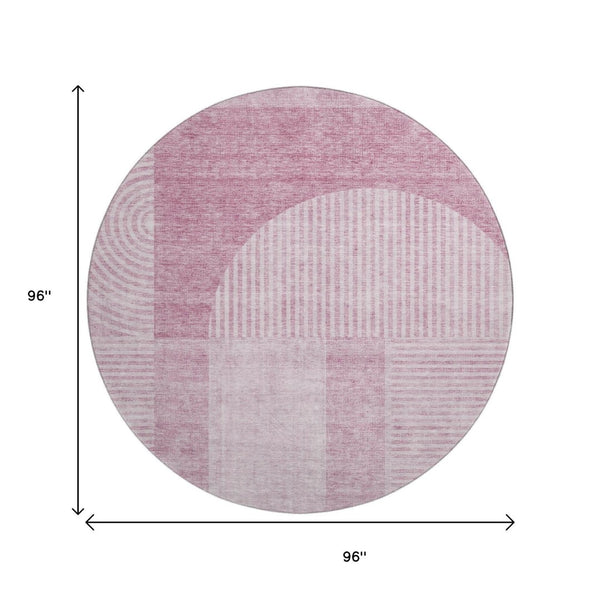 HomeRoots 8' Blush and Ivory Geometric Round Rug – Washable, UV Protected, Perfect for Modern Spaces! 657242
