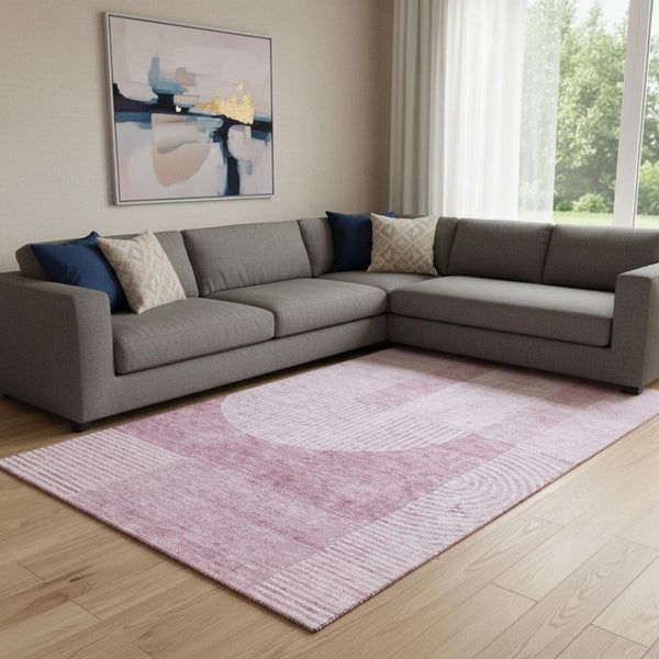 HomeRoots 8' X 10' Blush and Ivory Geometric Area Rug – Stylish, Washable, UV-Protected for Modern Homes 657243