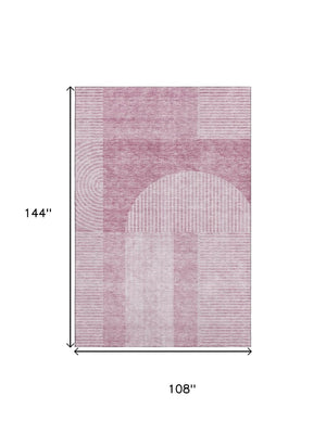 HomeRoots 9' X 12' Blush and Ivory Geometric Area Rug - Washable, UV-Protected, Durable for Homes & Pets 657244