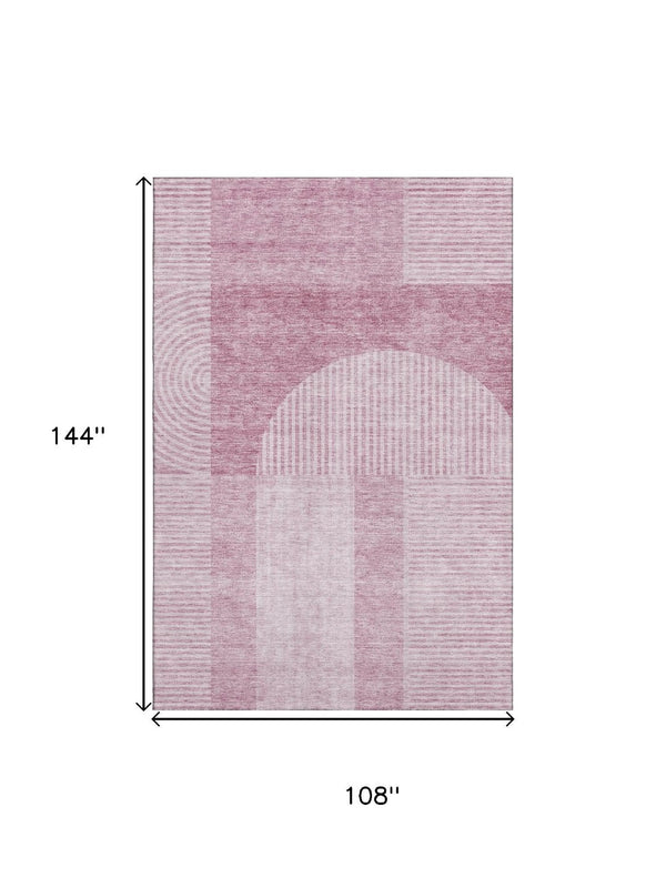 HomeRoots 9' X 12' Blush and Ivory Geometric Area Rug - Washable, UV-Protected, Durable for Homes & Pets 657244
