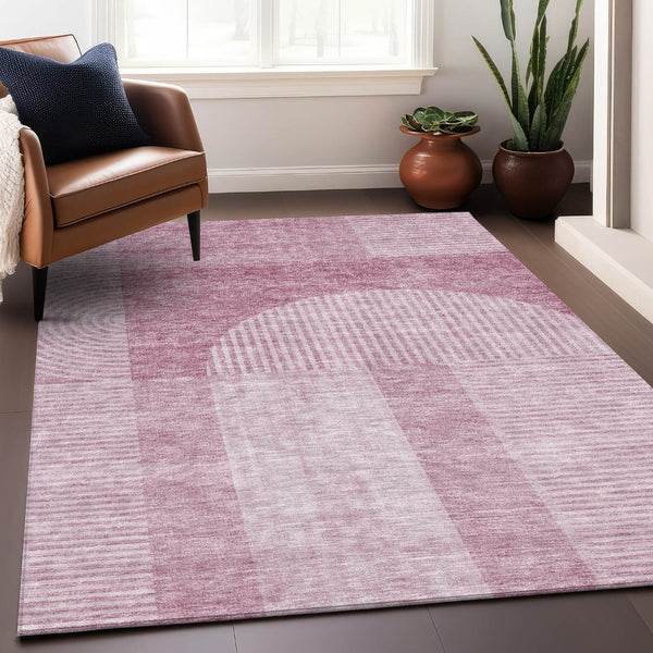 HomeRoots 9' X 12' Blush and Ivory Geometric Area Rug - Washable, UV-Protected, Durable for Homes & Pets 657244
