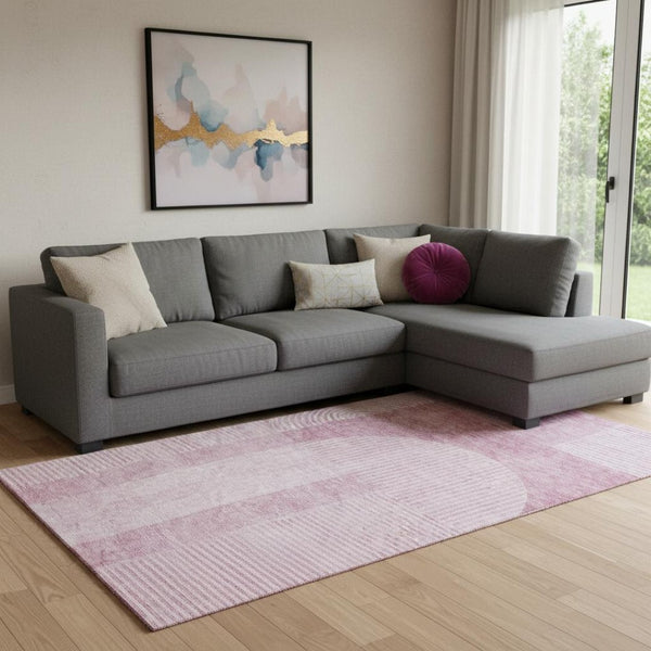 HomeRoots 9' X 12' Blush and Ivory Geometric Area Rug - Washable, UV-Protected, Durable for Homes & Pets 657244
