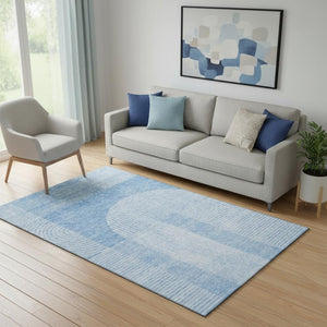 HomeRoots 5' X 8' Blue and Ivory Geometric Area Rug – Washable, UV-Protected, Perfect for Busy Homes & Patios 657247