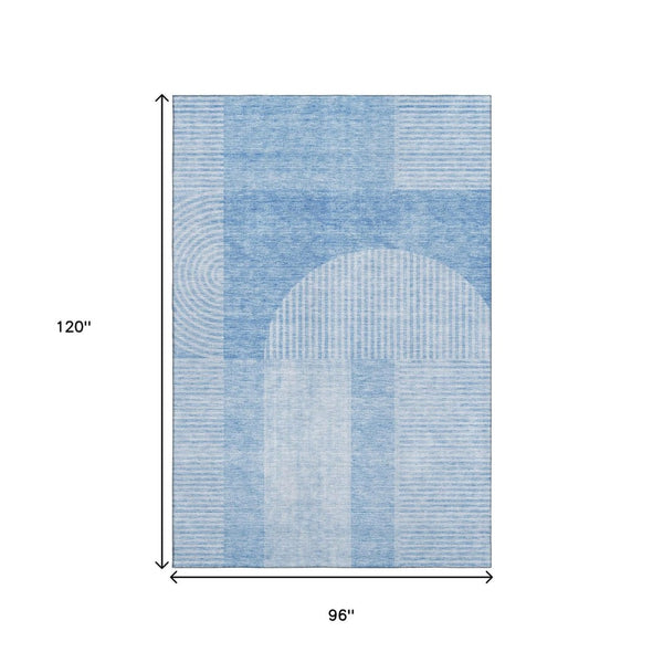 HomeRoots 8' X 10' Blue and Ivory Geometric Area Rug – Stylish, Washable, UV-Protected for High-Traffic Spaces 657249