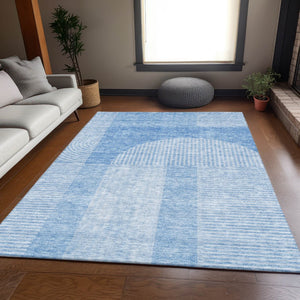 HomeRoots 8' X 10' Blue and Ivory Geometric Area Rug – Stylish, Washable, UV-Protected for High-Traffic Spaces 657249