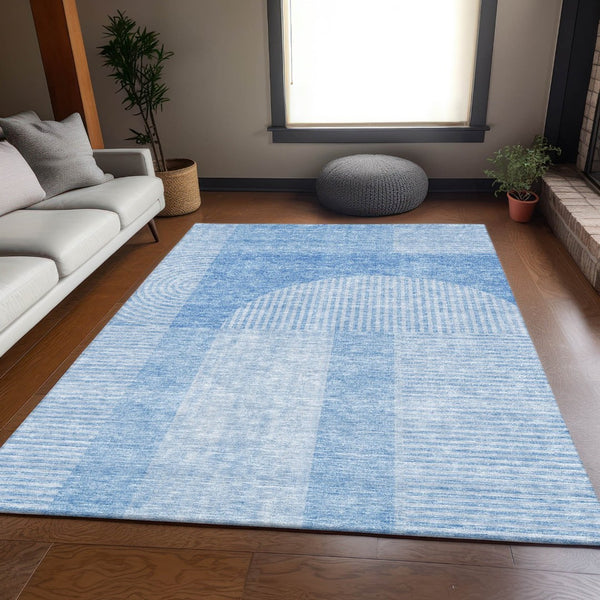 HomeRoots 8' X 10' Blue and Ivory Geometric Area Rug – Stylish, Washable, UV-Protected for High-Traffic Spaces 657249