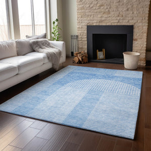 HomeRoots 8' X 10' Blue and Ivory Geometric Area Rug – Stylish, Washable, UV-Protected for High-Traffic Spaces 657249