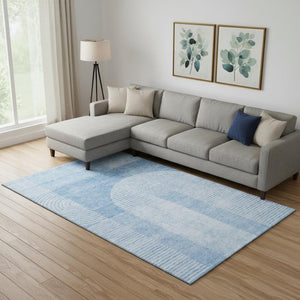 HomeRoots 9' X 12' Stylish Blue & Ivory Geometric Washable Area Rug with UV Protection for Everyday Living 657250