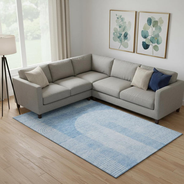 HomeRoots 10' X 14' Blue Geometric Washable Area Rug with UV Protection - Perfect for Modern Homes & Pets 657251
