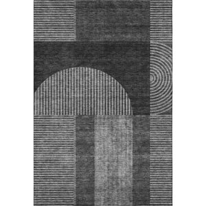 HomeRoots 5' X 8' Charcoal Ivory Geometric Area Rug - Washable, Stain-Resistant, UV Protected for Everyday Living 657253