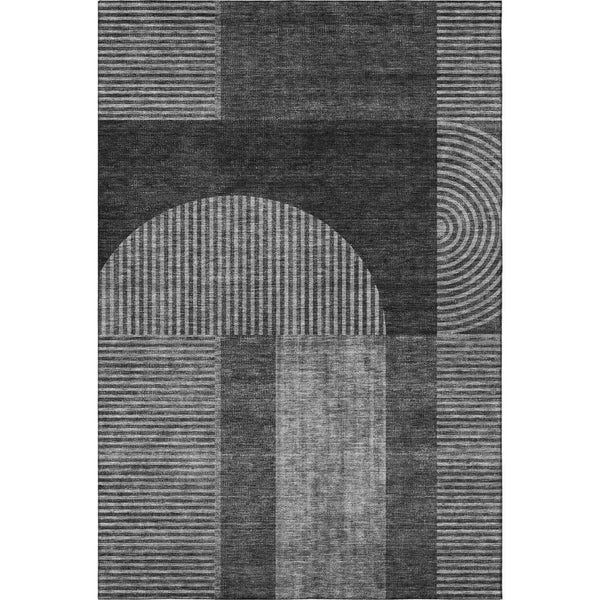 HomeRoots 5' X 8' Charcoal Ivory Geometric Area Rug - Washable, Stain-Resistant, UV Protected for Everyday Living 657253