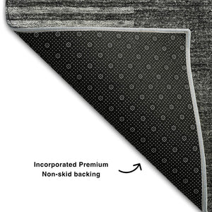 HomeRoots 8' Charcoal and Ivory Geometric Round Rug – Washable, UV Protected, Durable for High-Traffic Areas 657254