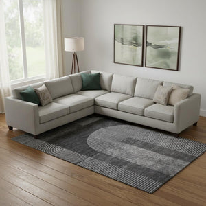 HomeRoots 8' X 10' Charcoal & Ivory Geometric Washable Area Rug - Durable, Stain-Resistant, UV Protected Design 657255