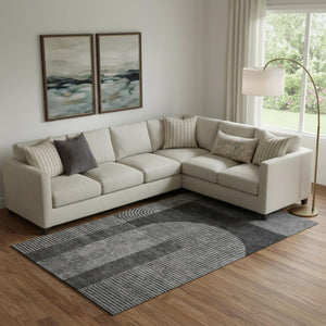 HomeRoots 9' X 12' Charcoal & Ivory Geometric Area Rug - Washable, Stain-Resistant, UV Protected for Homes 657256