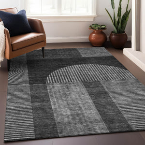 HomeRoots 10' X 14' Charcoal & Ivory Geometric Area Rug - Washable, UV-Protected, Durable & Stylish Design! 657257