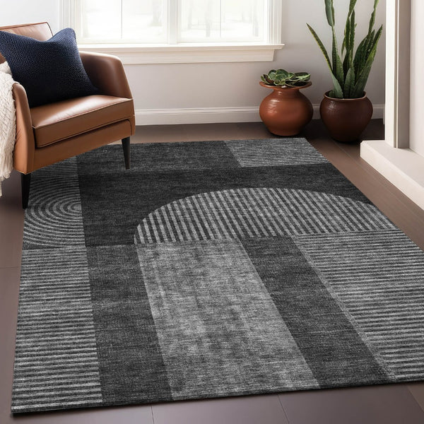 HomeRoots 10' X 14' Charcoal & Ivory Geometric Area Rug - Washable, UV-Protected, Durable & Stylish Design! 657257