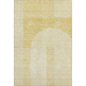 HomeRoots 5' X 8' Gold and Ivory Geometric Washable Area Rug - Modern Design with UV Protection & Stain Resistance 657259