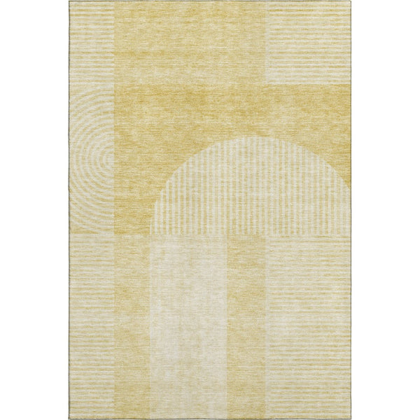 HomeRoots 5' X 8' Gold and Ivory Geometric Washable Area Rug - Modern Design with UV Protection & Stain Resistance 657259