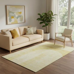 HomeRoots 5' X 8' Gold and Ivory Geometric Washable Area Rug - Modern Design with UV Protection & Stain Resistance 657259