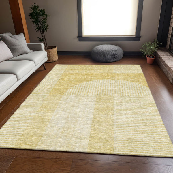 HomeRoots 8' X 10' Gold and Ivory Geometric Area Rug - Washable, UV Protected, Stain Resistant for Easy Care 657261