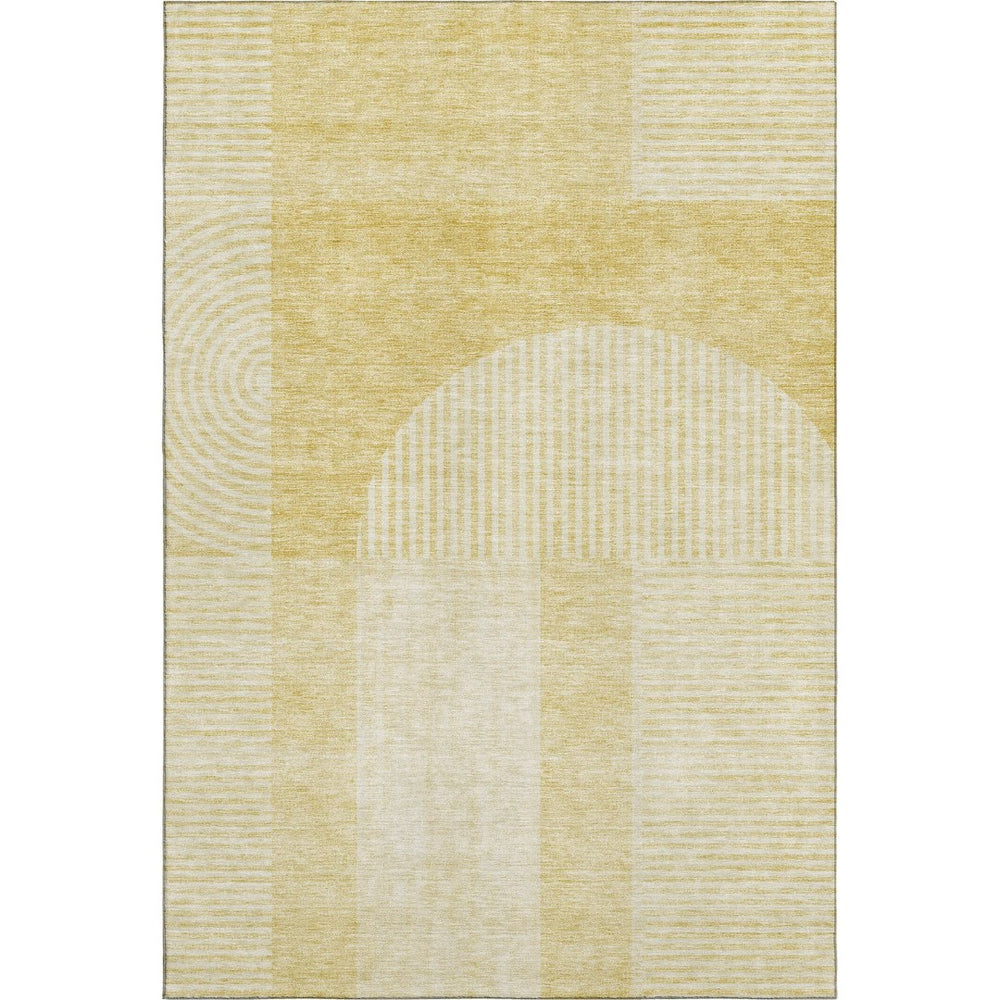 HomeRoots 8' X 10' Gold and Ivory Geometric Area Rug - Washable, UV Protected, Stain Resistant for Easy Care 657261