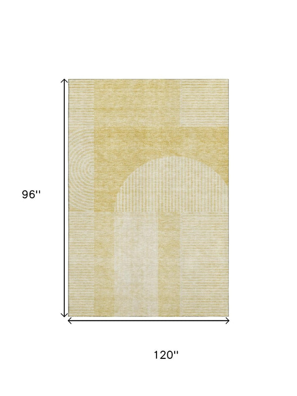 HomeRoots 8' X 10' Gold and Ivory Geometric Area Rug - Washable, UV Protected, Stain Resistant for Easy Care 657261