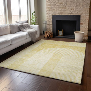 HomeRoots 8' X 10' Gold and Ivory Geometric Area Rug - Washable, UV Protected, Stain Resistant for Easy Care 657261
