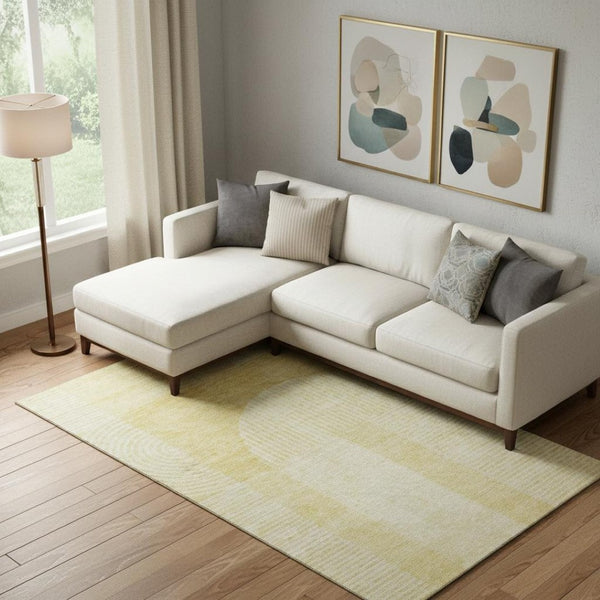 HomeRoots 9' X 12' Gold & Ivory Geometric Area Rug - Washable, UV Protected, Stain Resistant, Modern Style 657262