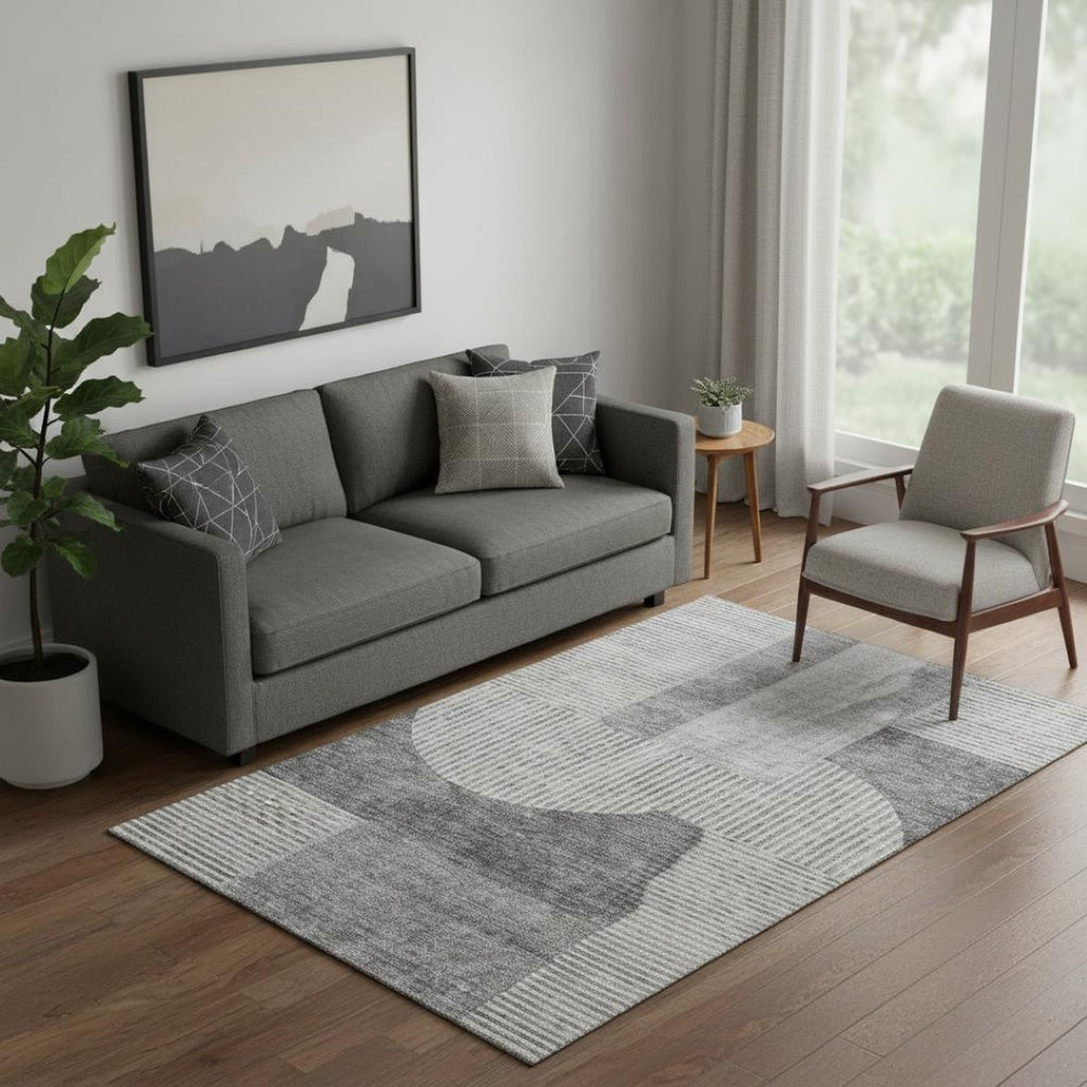 HomeRoots 5' X 8' Gray And Ivory Geometric Area Rug - Modern, Stain-Resistant, UV Protected & Easy Care Solution 657265