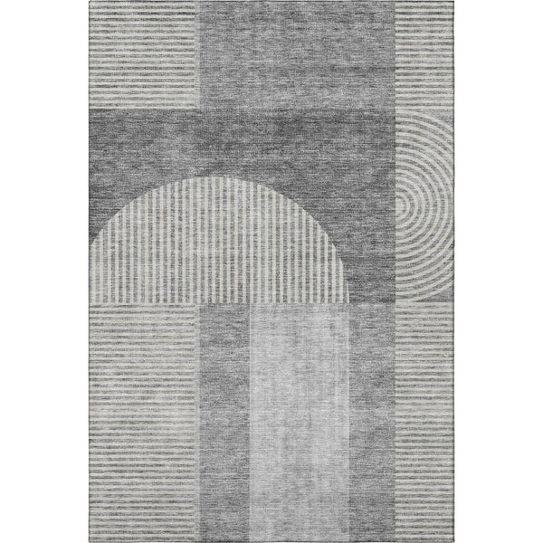 HomeRoots 5' X 8' Gray And Ivory Geometric Area Rug - Modern, Stain-Resistant, UV Protected & Easy Care Solution 657265
