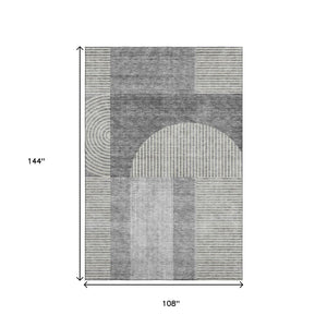 HomeRoots 9' X 12' Gray and Ivory Geometric Area Rug – Washable, Stain-Resistant, UV Protected for Easy Care! 657268