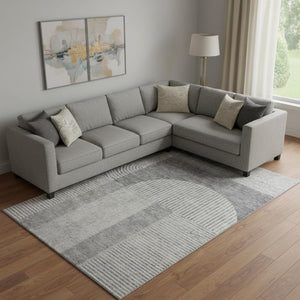 HomeRoots 9' X 12' Gray and Ivory Geometric Area Rug – Washable, Stain-Resistant, UV Protected for Easy Care! 657268