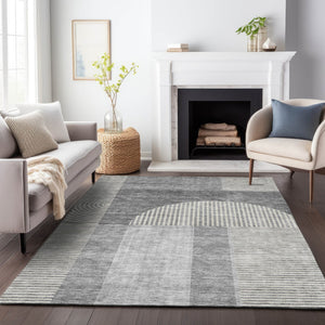 HomeRoots 9' X 12' Gray and Ivory Geometric Area Rug – Washable, Stain-Resistant, UV Protected for Easy Care! 657268