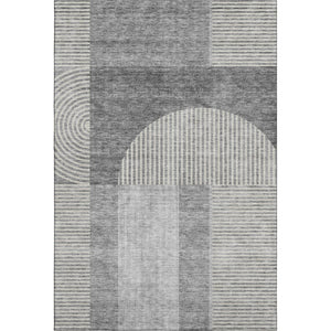 HomeRoots 9' X 12' Gray and Ivory Geometric Area Rug – Washable, Stain-Resistant, UV Protected for Easy Care! 657268