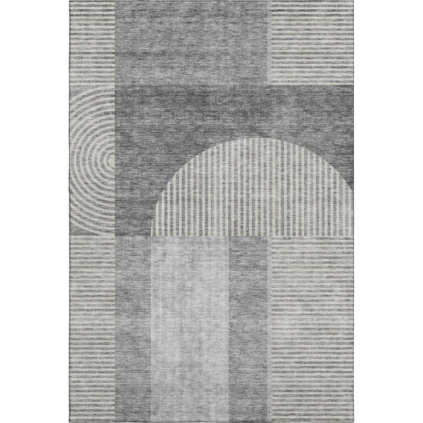 HomeRoots 9' X 12' Gray and Ivory Geometric Area Rug – Washable, Stain-Resistant, UV Protected for Easy Care! 657268