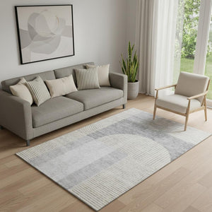 HomeRoots 5' X 8' Geometric Washable Area Rug in Silver & Gray - Durable, UV-Protected, Easy-Care Design! 657277