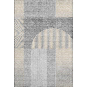 HomeRoots 8' X 10' Modern Silver and Gray Geometric Washable Area Rug with UV Protection for High-Traffic Spaces 657279