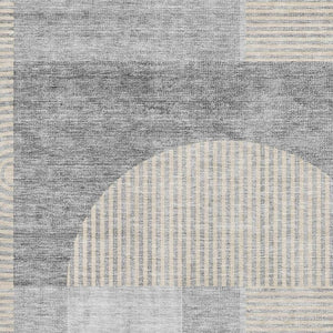 HomeRoots 8' X 10' Modern Silver and Gray Geometric Washable Area Rug with UV Protection for High-Traffic Spaces 657279