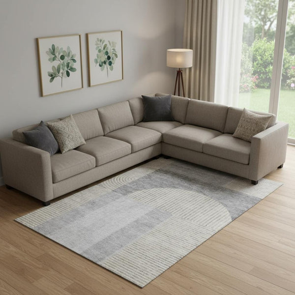HomeRoots 8' X 10' Modern Silver and Gray Geometric Washable Area Rug with UV Protection for High-Traffic Spaces 657279